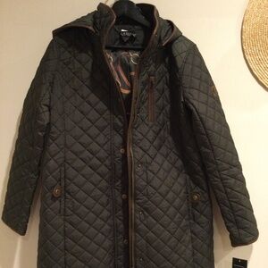 Ralph Lauren hunter green quilted riding coat with detachable hood, NWT, M